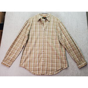 Timberland Shirt Men XL Tan Plaid Cotton Long Sleeve Pocket Collared Button Down